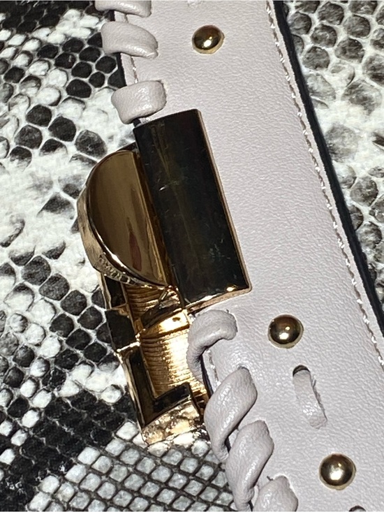 Express Snakeskin Print Leather Shoulder Bag, Mini Snakeskin  Snake-Print Satchel in Beige and Black with Gold Hardware